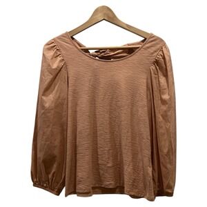 Nation Ltd Brown Scoop Neck Puff Sleeve Blouse Pima Cotton Medium Boho Tie Back‎